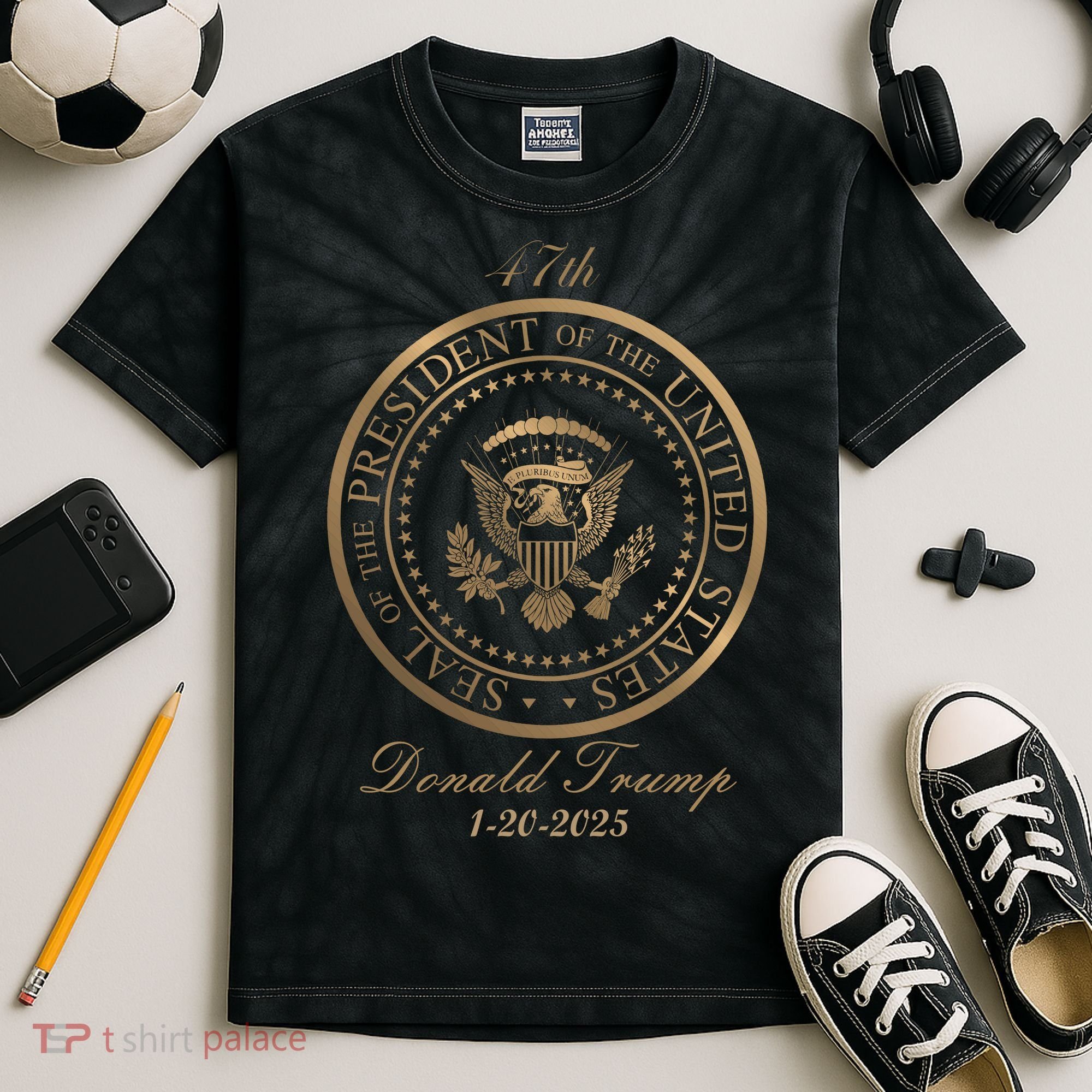 Donald Trump Official Gold Seal 47th President Kids Tie-Dye T-Shirt
