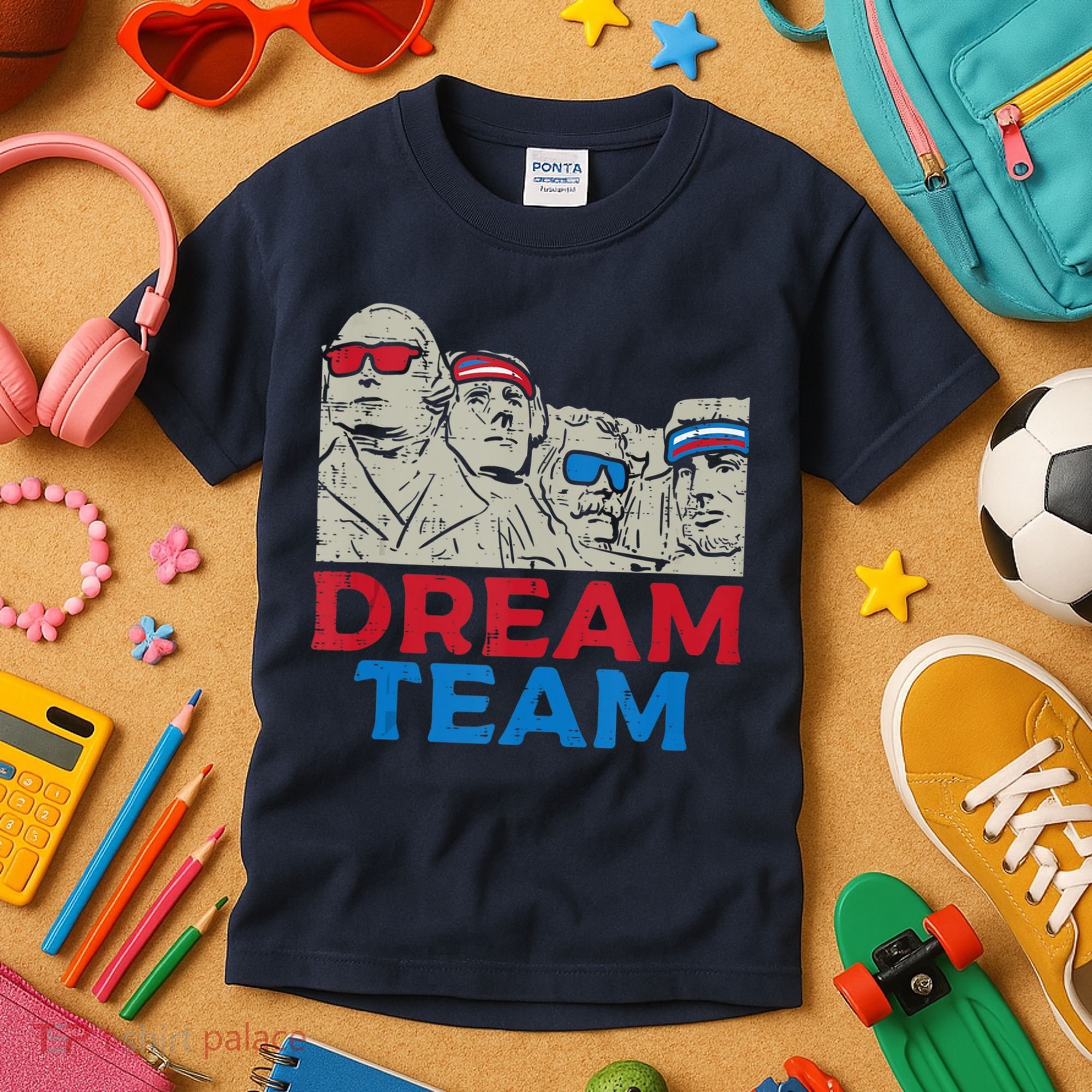 Dream Team Presidents Mount Rushmore Funny 4th Of July Kids T-Shirt