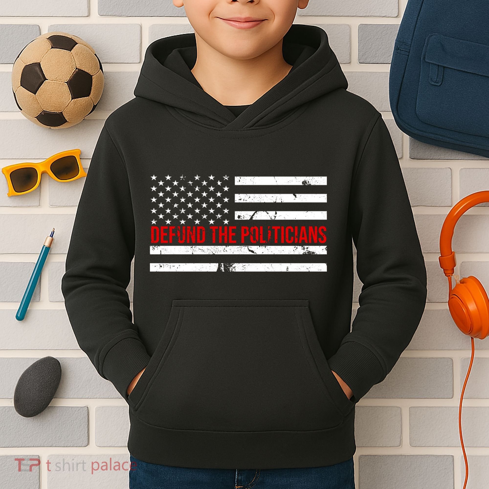 Defund The Politicians American Flag Kids Hoodie