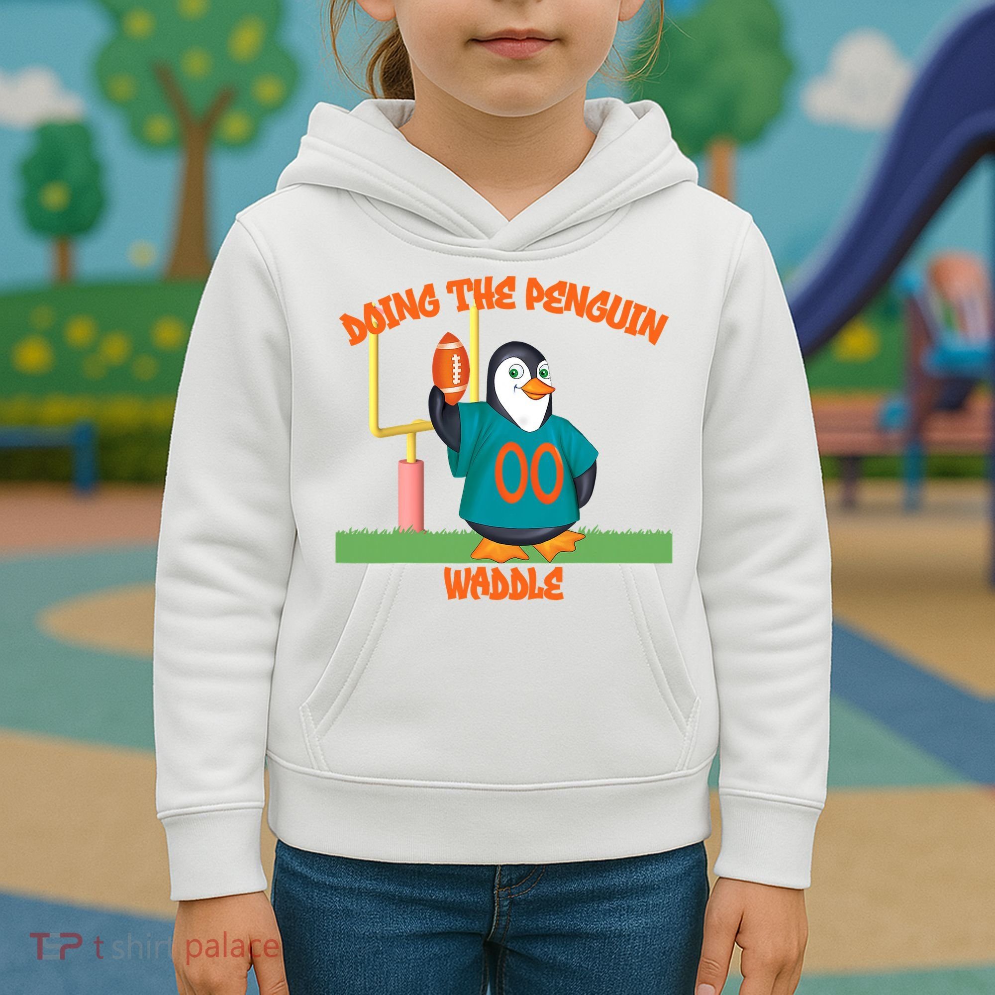 Doing The Penguin Waddle Football Touchdown Celebration Kids Hoodie