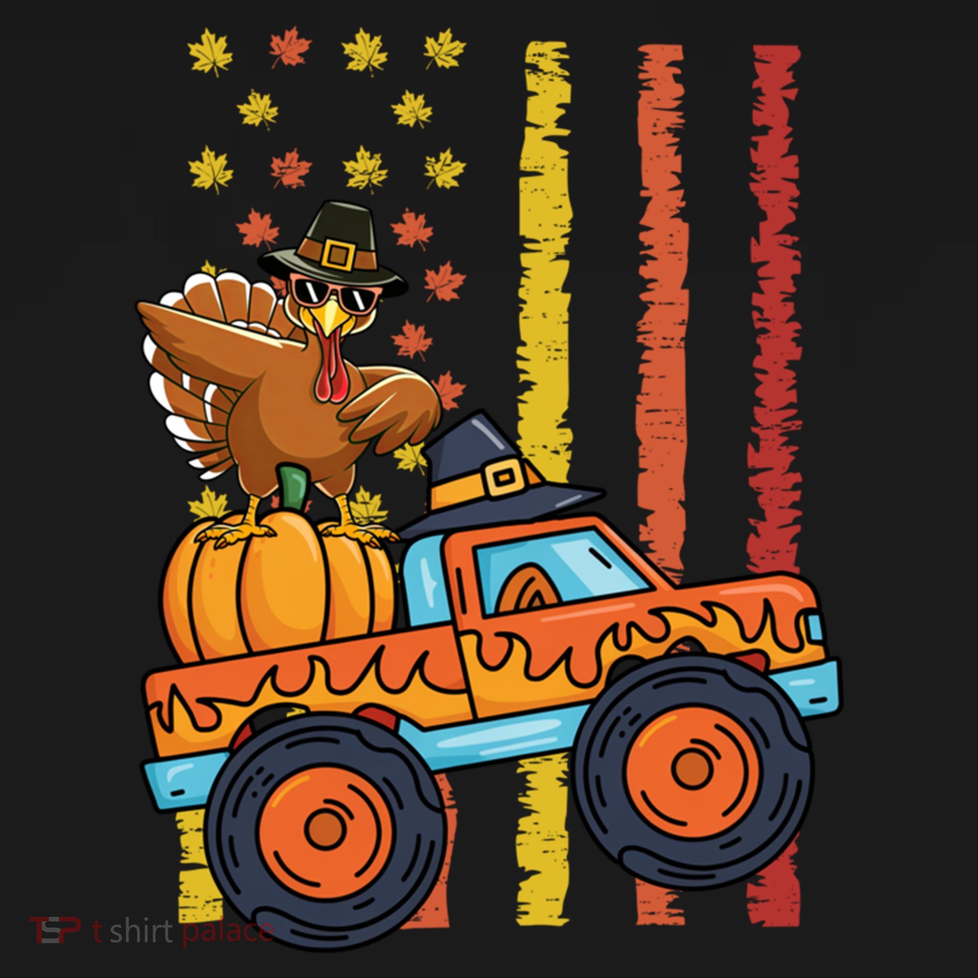 Dabbing Turkey Pumpkin Truck Autumn Usa Flag Thanksgiving Gift Women's Hoodie