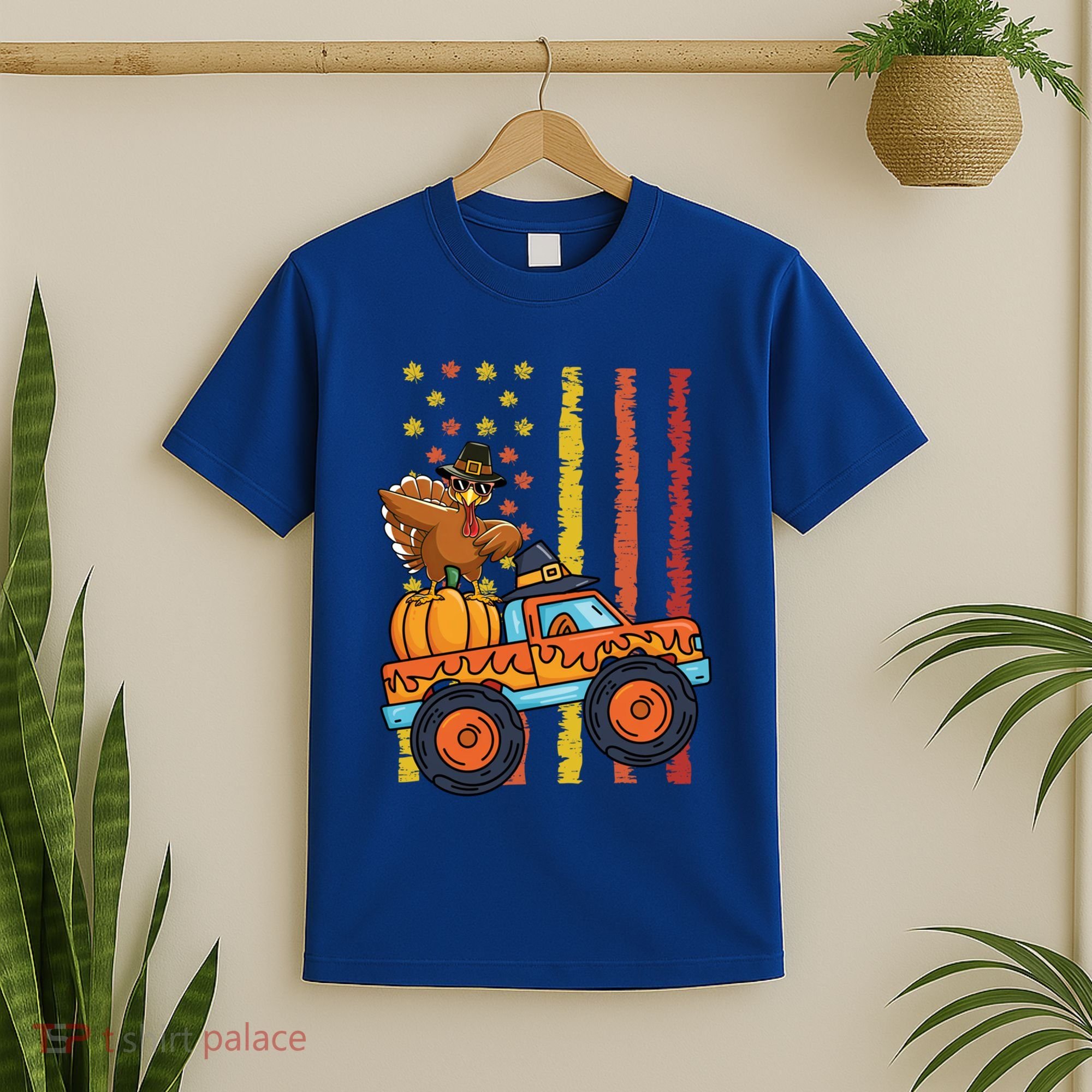 Dabbing Turkey Pumpkin Truck Autumn Usa Flag Thanksgiving Gift T-Shirt