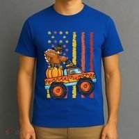 Dabbing Turkey Pumpkin Truck Autumn Usa Flag Thanksgiving Gift T-Shirt thumb 3