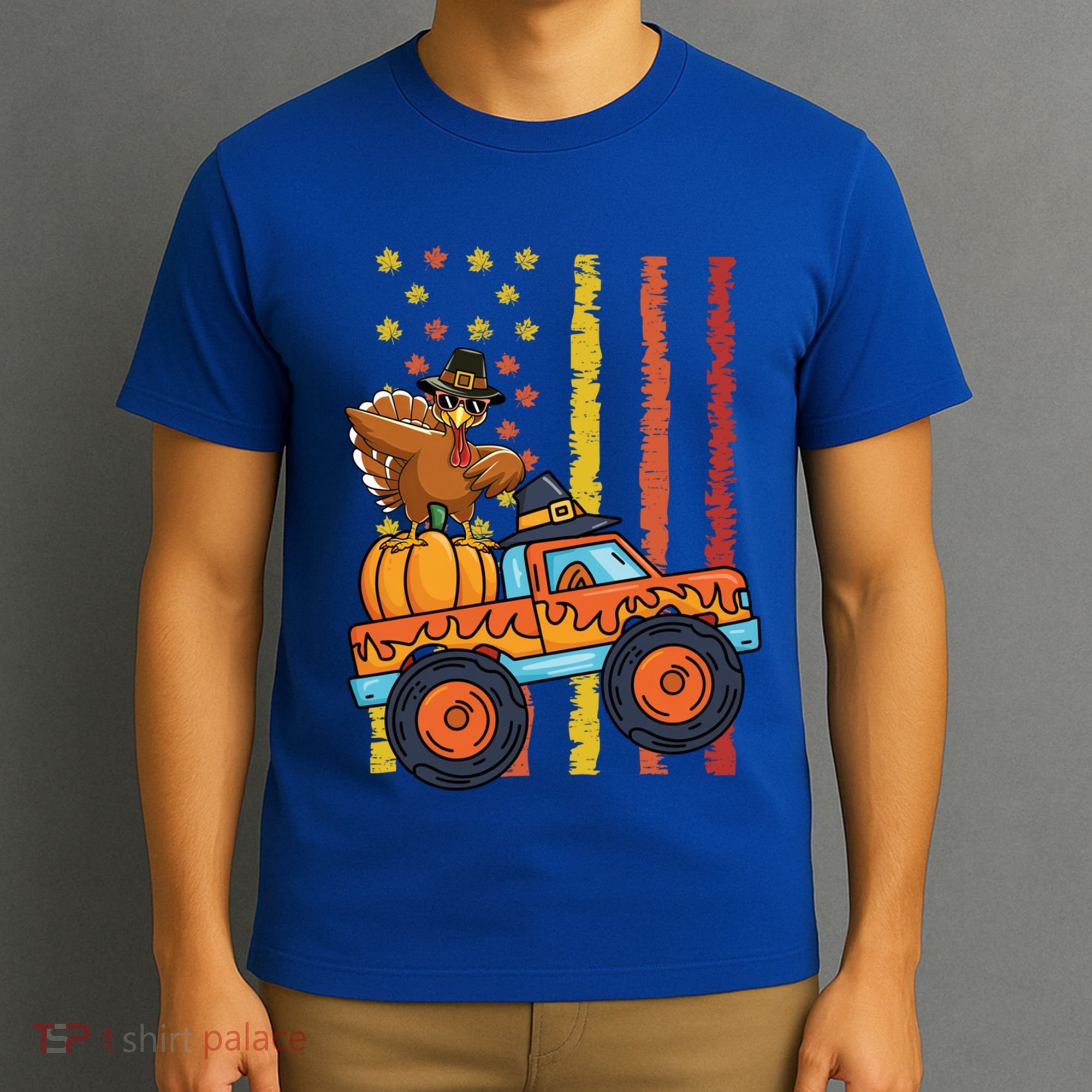 Dabbing Turkey Pumpkin Truck Autumn Usa Flag Thanksgiving Gift T-Shirt