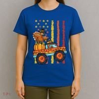 Dabbing Turkey Pumpkin Truck Autumn Usa Flag Thanksgiving Gift T-Shirt thumb 4
