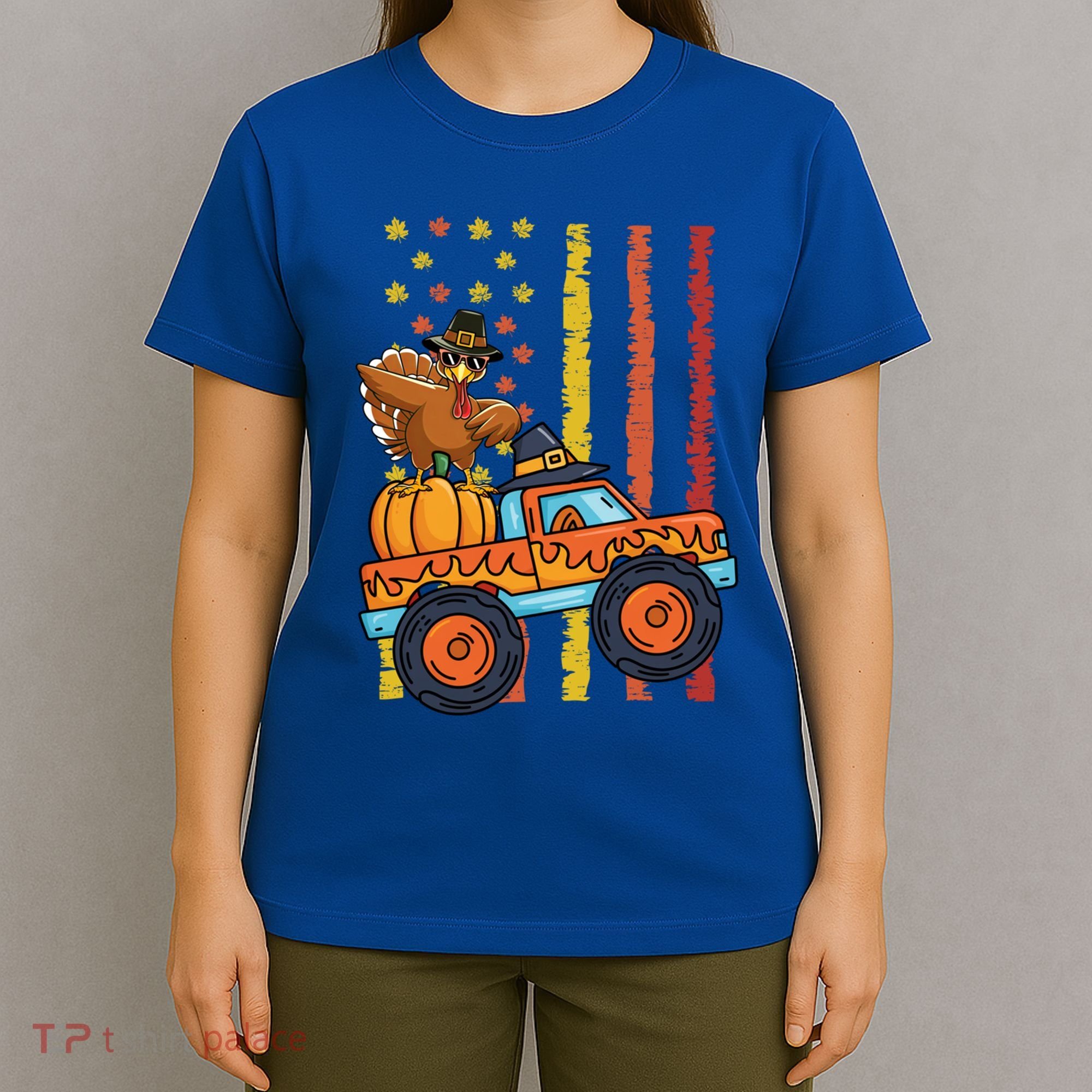 Dabbing Turkey Pumpkin Truck Autumn Usa Flag Thanksgiving Gift T-Shirt