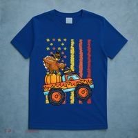 Dabbing Turkey Pumpkin Truck Autumn Usa Flag Thanksgiving Gift T-Shirt thumb 5