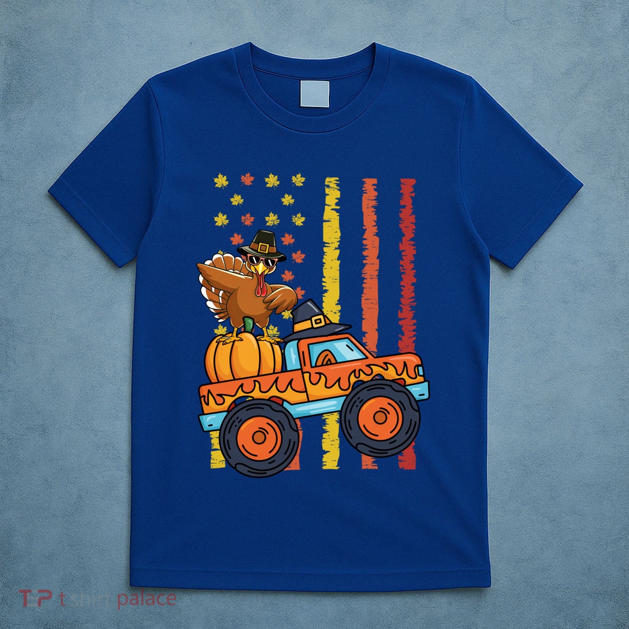 Dabbing Turkey Pumpkin Truck Autumn Usa Flag Thanksgiving Gift T-Shirt