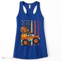 Dabbing Turkey Pumpkin Truck Autumn Usa Flag Thanksgiving Gift Women's Tank Top thumb 0