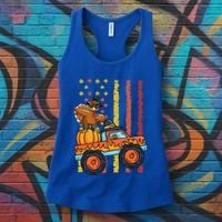 Dabbing Turkey Pumpkin Truck Autumn Usa Flag Thanksgiving Gift Women's Tank Top thumb 3