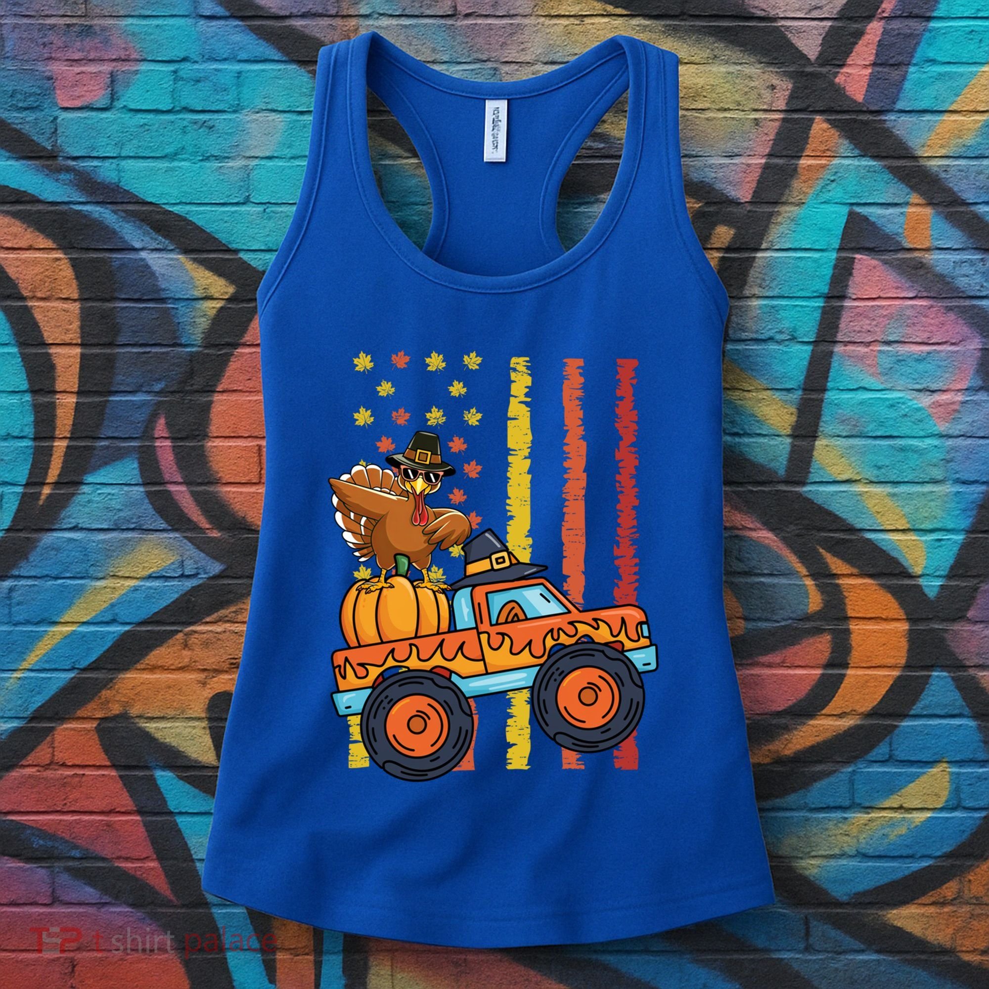Dabbing Turkey Pumpkin Truck Autumn Usa Flag Thanksgiving Gift Women's Tank Top