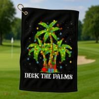 Deck The Palms Hawaiian Xmas Lighting Palm Tree Christmas Cute Gift Golf Towel thumb 1