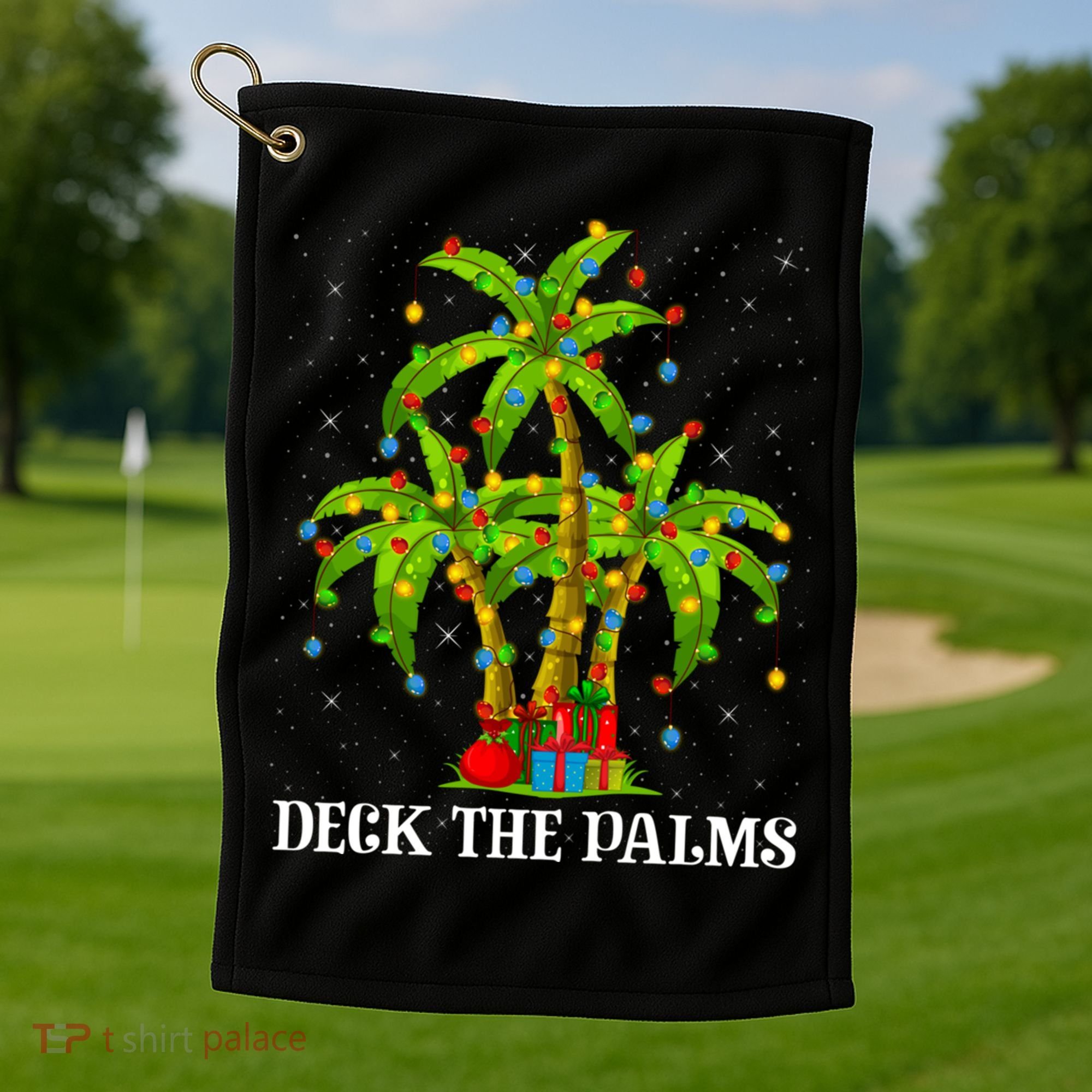 Deck The Palms Hawaiian Xmas Lighting Palm Tree Christmas Cute Gift Golf Towel