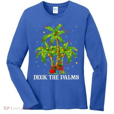 Deck The Palms Hawaiian Xmas Lighting Palm Tree Christmas Cute Gift Women's Long Sleeve Shirt