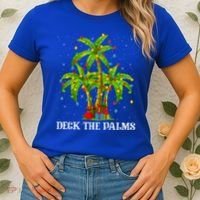 Deck The Palms Hawaiian Xmas Lighting Palm Tree Christmas Cute Gift Women's T-Shirt thumb 2