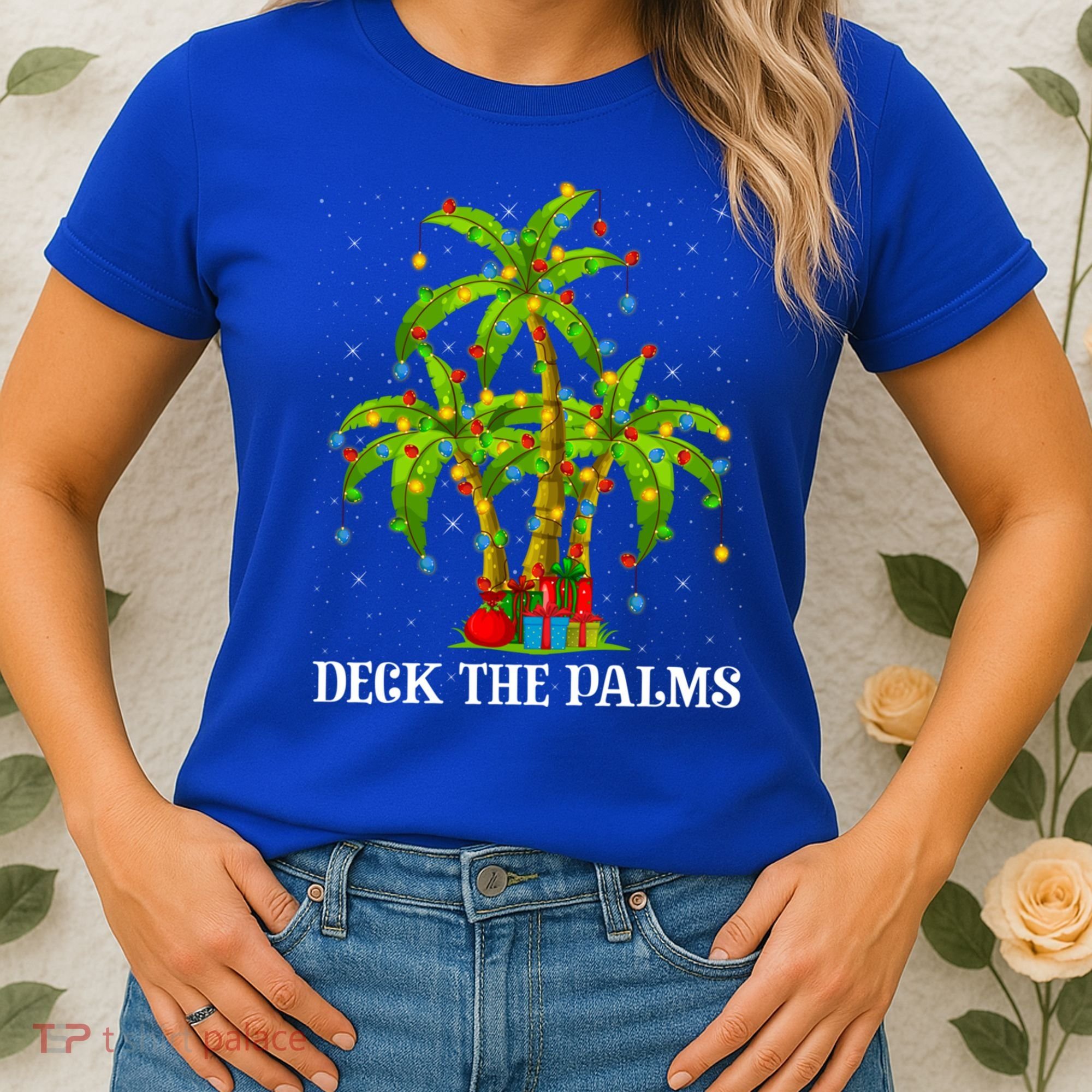 Deck The Palms Hawaiian Xmas Lighting Palm Tree Christmas Cute Gift Women's T-Shirt