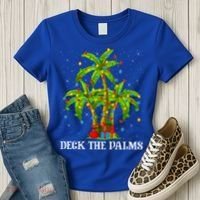 Deck The Palms Hawaiian Xmas Lighting Palm Tree Christmas Cute Gift Women's T-Shirt thumb 3