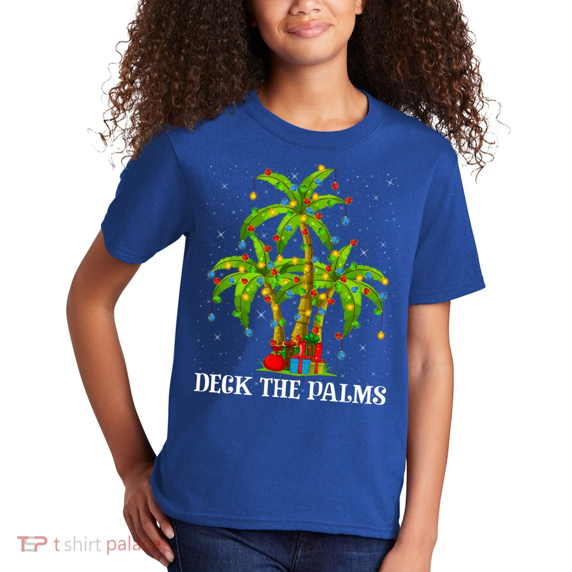 Deck The Palms Hawaiian Xmas Lighting Palm Tree Christmas Cute Gift Kids T-Shirt