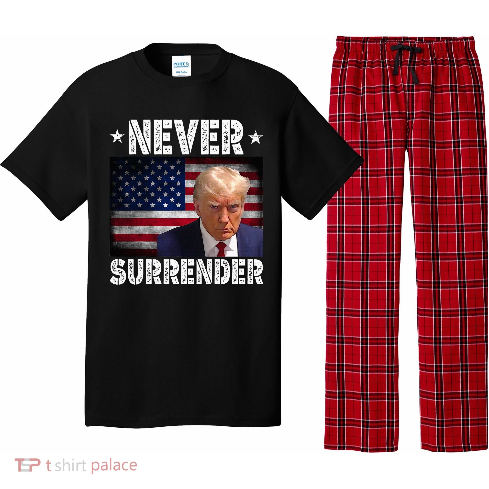 Donald Trump President Mugshot Never Surrender USA Flag Pajama Set