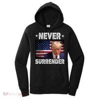 Donald Trump President Mugshot Never Surrender USA Flag Women's Hoodie thumb 0