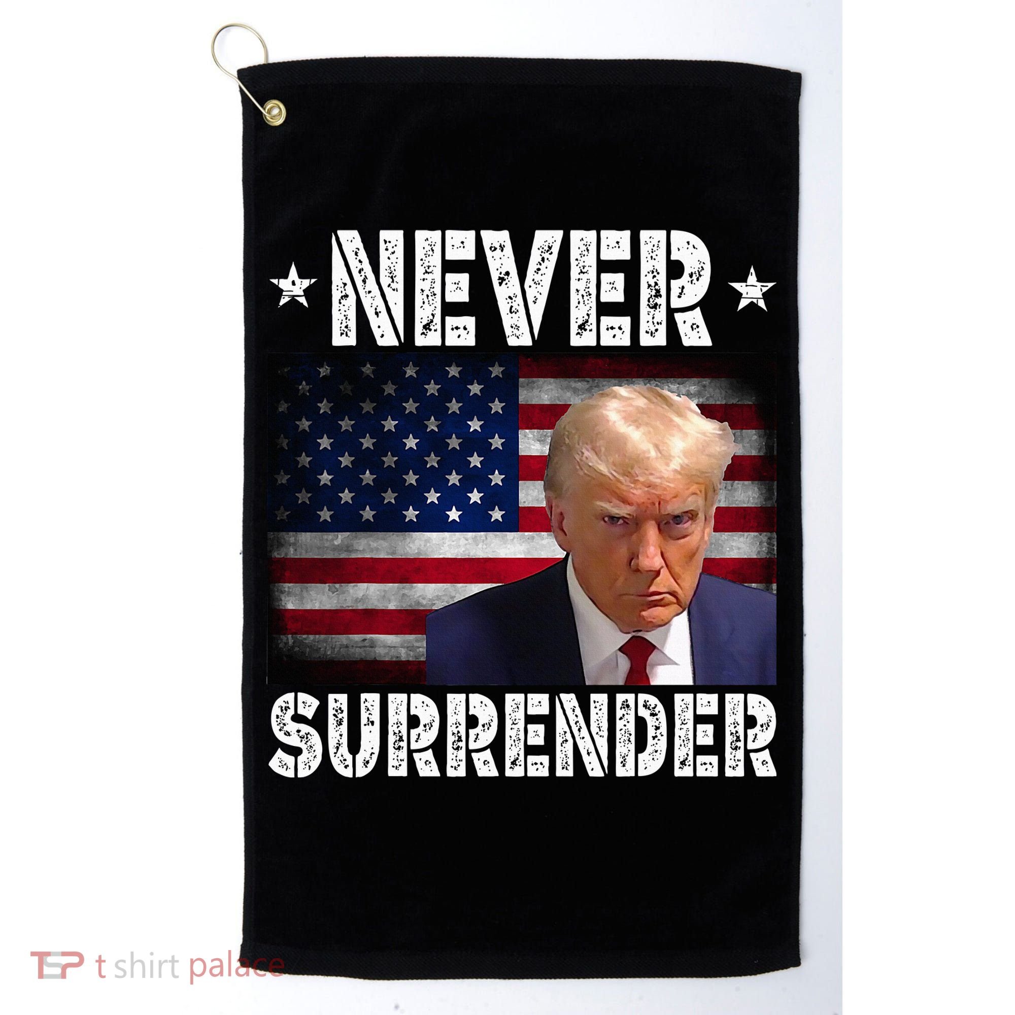 Donald Trump President Mugshot Never Surrender USA Flag Golf Towel