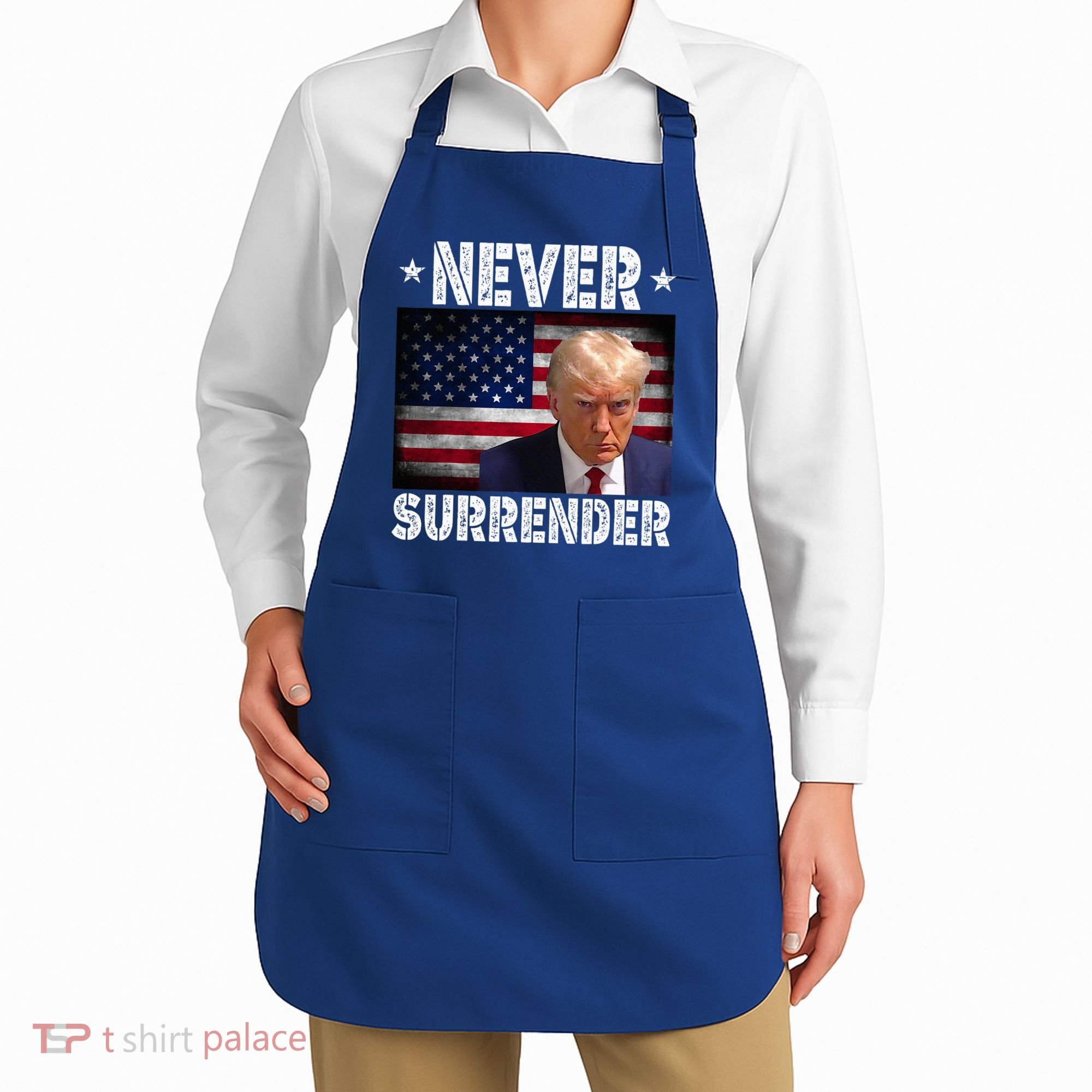 Donald Trump President Mugshot Never Surrender USA Flag Apron