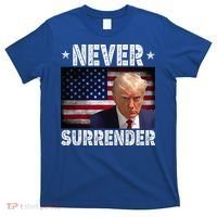 Donald Trump President Mugshot Never Surrender USA Flag T-Shirt thumb 0