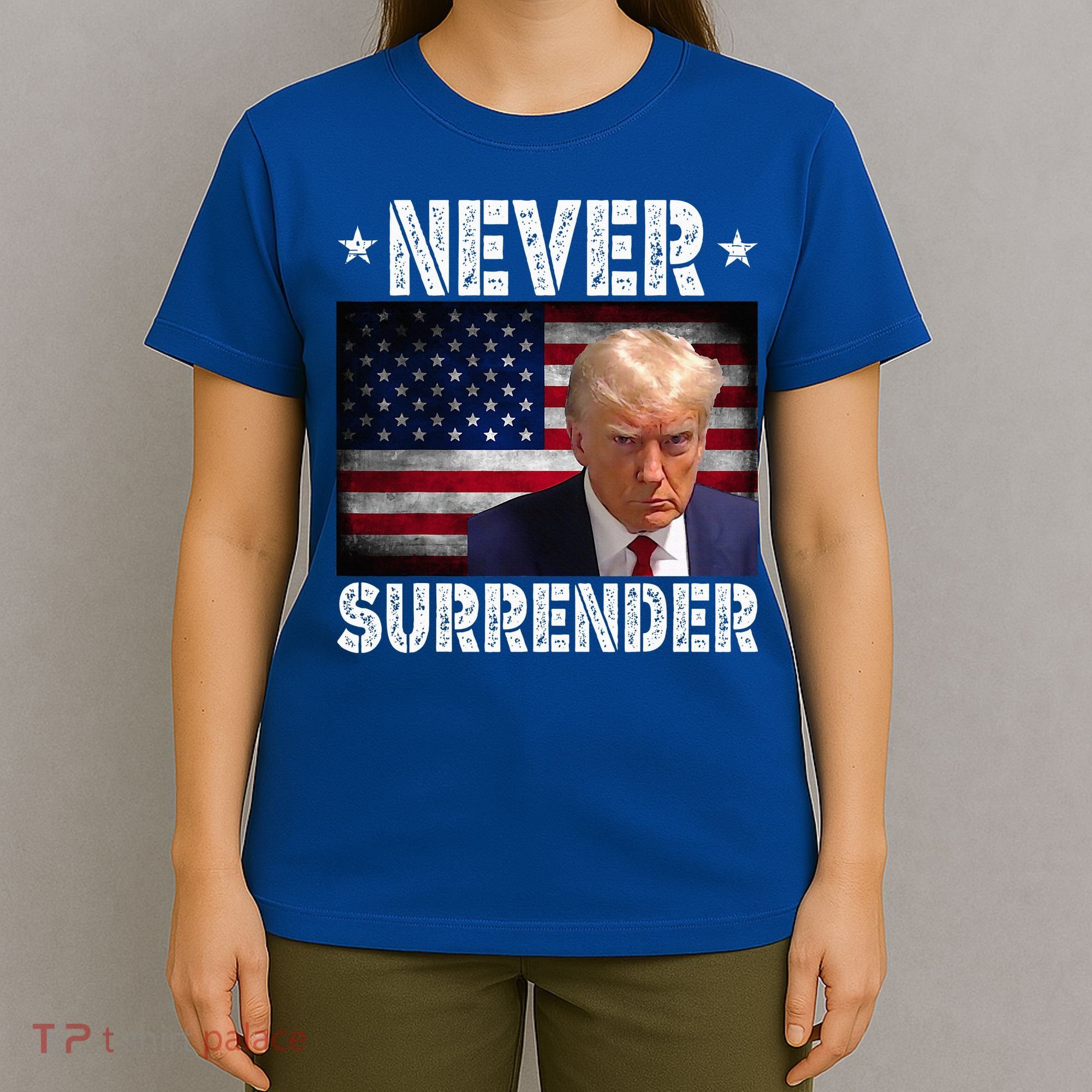 Donald Trump President Mugshot Never Surrender USA Flag T-Shirt