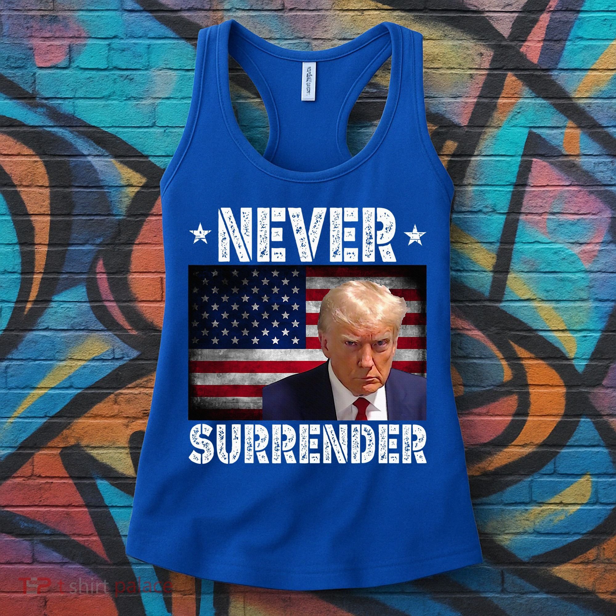 Donald Trump President Mugshot Never Surrender USA Flag Women's Tank Top