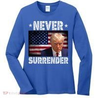 Donald Trump President Mugshot Never Surrender USA Flag Women's Long Sleeve Shirt thumb 0