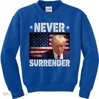 Donald Trump President Mugshot Never Surrender USA Flag Kids Sweatshirt thumb 0