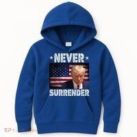 Donald Trump President Mugshot Never Surrender USA Flag Kids Hoodie thumb 0