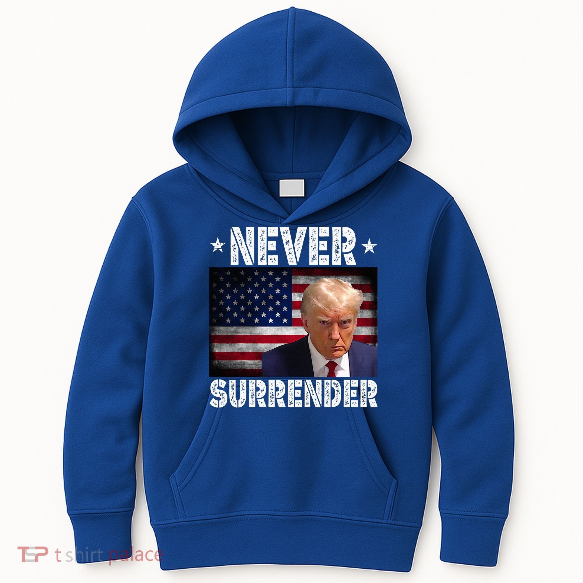 Donald Trump President Mugshot Never Surrender USA Flag Kids Hoodie