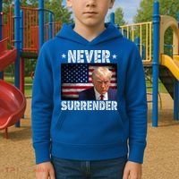 Donald Trump President Mugshot Never Surrender USA Flag Kids Hoodie thumb 2