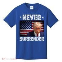 Donald Trump President Mugshot Never Surrender USA Flag Kids T-Shirt thumb 0