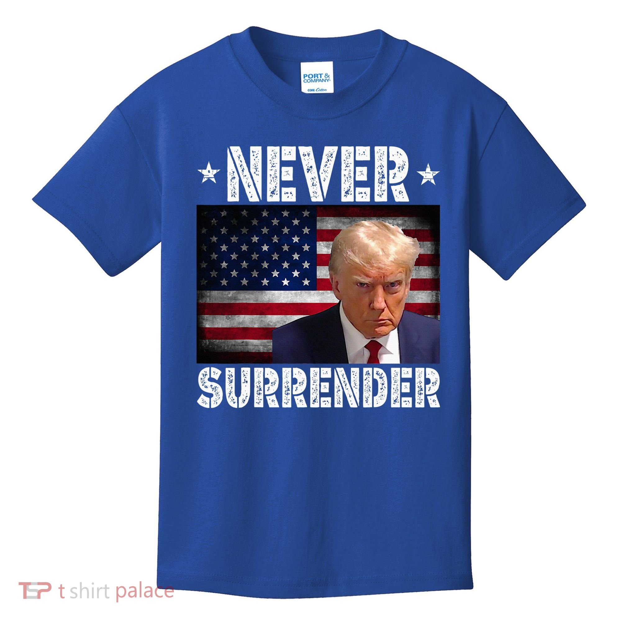 Donald Trump President Mugshot Never Surrender USA Flag Kids T-Shirt
