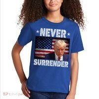 Donald Trump President Mugshot Never Surrender USA Flag Kids T-Shirt thumb 2