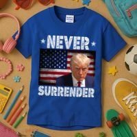 Donald Trump President Mugshot Never Surrender USA Flag Kids T-Shirt thumb 3