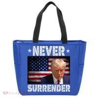 Donald Trump President Mugshot Never Surrender USA Flag Tote Bag thumb 0