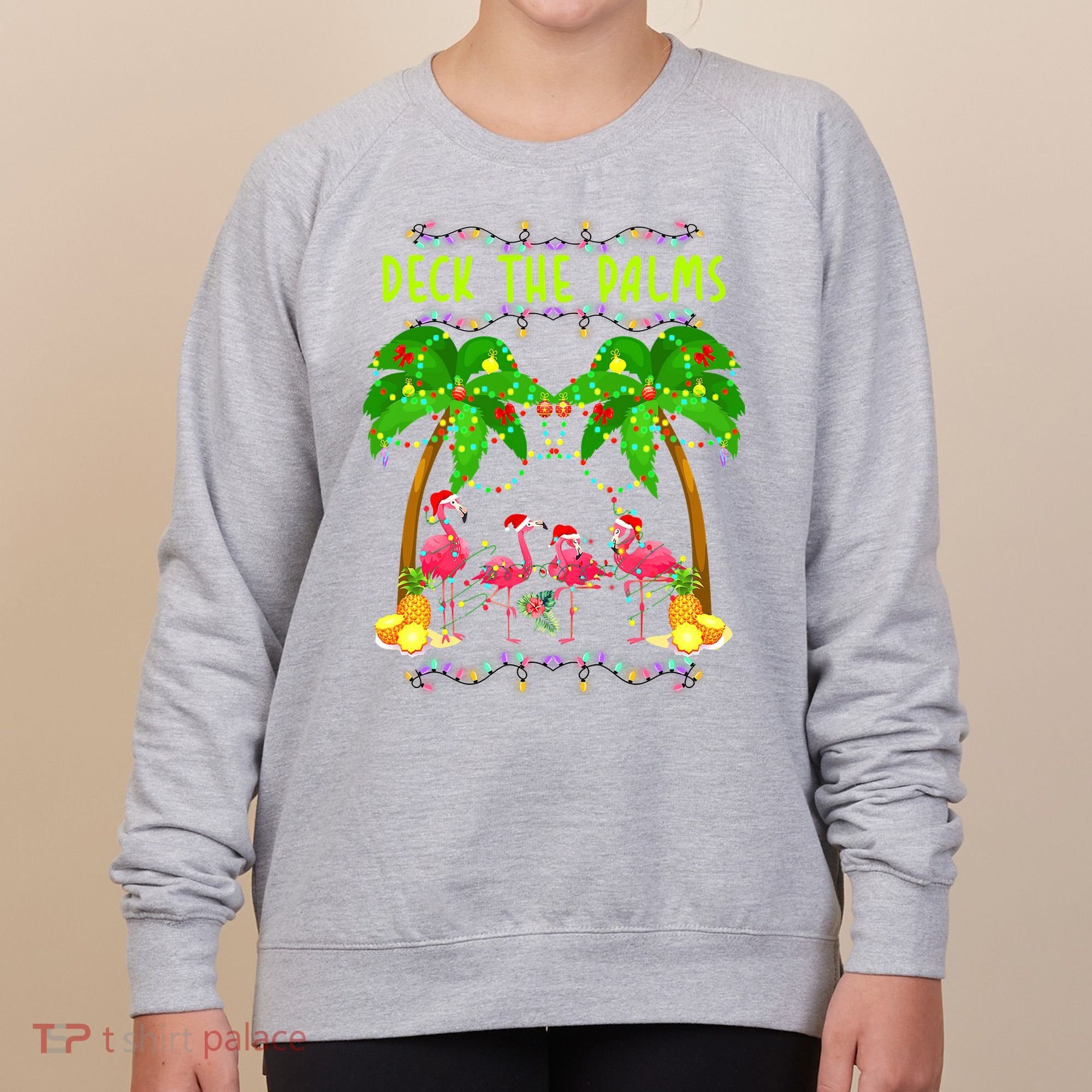 Deck the Palms Merry Flamingo Christmas funny Women's Sweatshirt