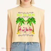 Deck the Palms Merry Flamingo Christmas funny Garment-Dyed Women's Muscle Tee thumb 2