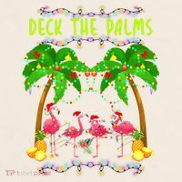 Deck the Palms Merry Flamingo Christmas funny Garment-Dyed Women's Muscle Tee thumb 6