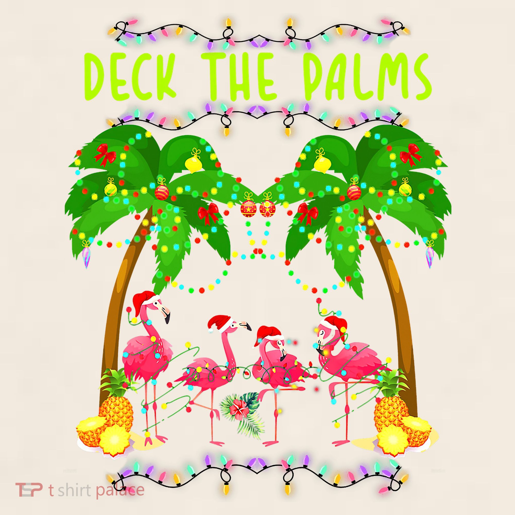Deck the Palms Merry Flamingo Christmas funny Garment-Dyed Women's Muscle Tee