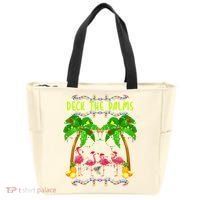 Deck the Palms Merry Flamingo Christmas funny Tote Bag thumb 0