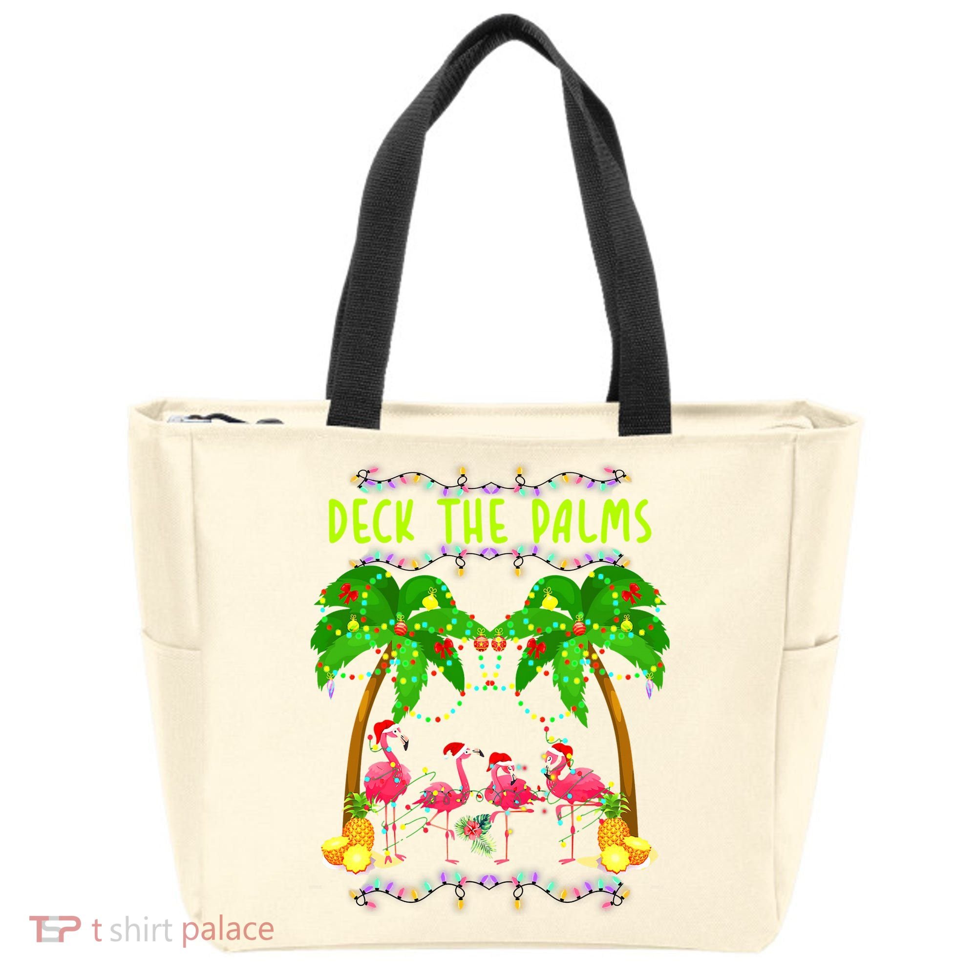 Deck the Palms Merry Flamingo Christmas funny Tote Bag