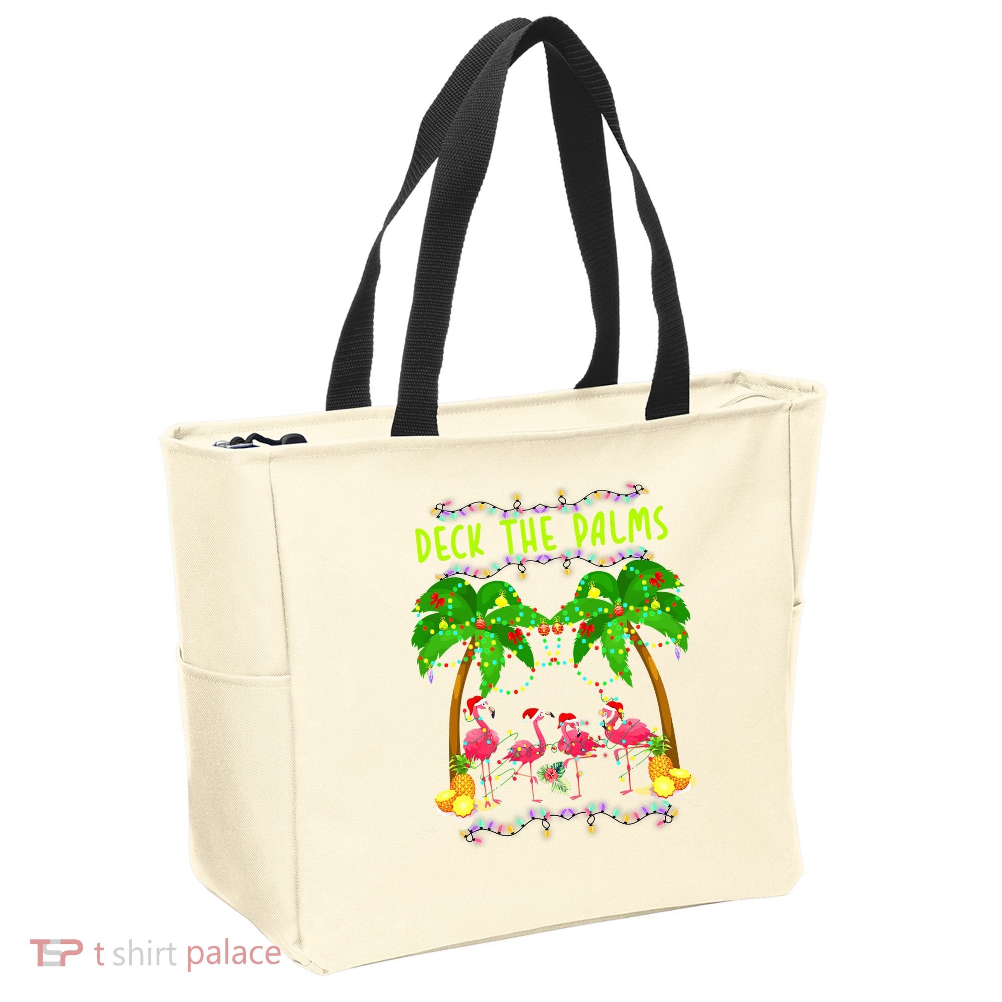 Deck the Palms Merry Flamingo Christmas funny Tote Bag