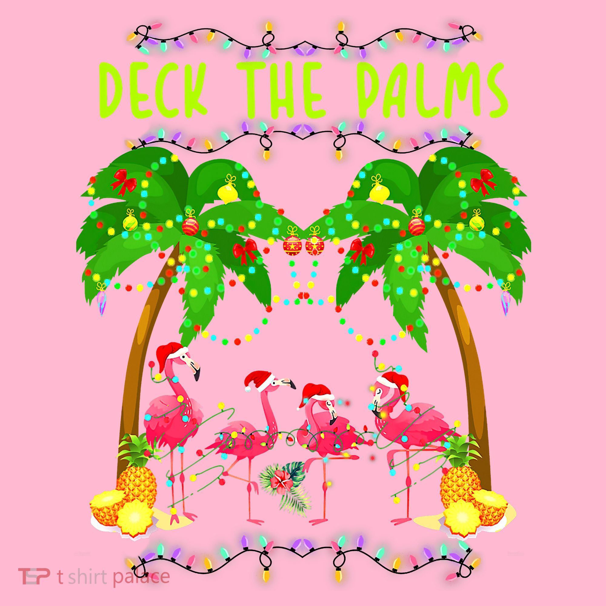 Deck the Palms Merry Flamingo Christmas funny Coaster