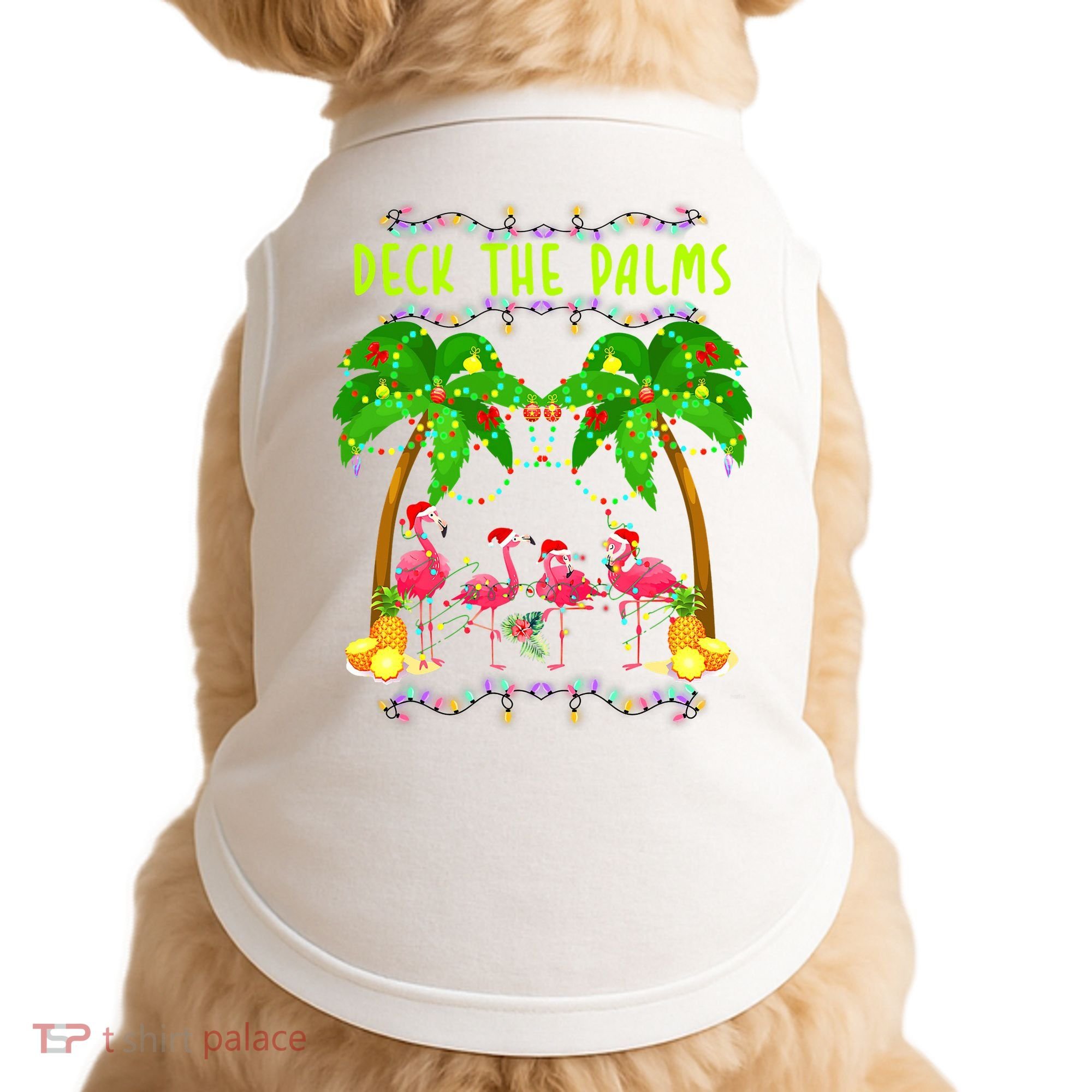 Deck the Palms Merry Flamingo Christmas funny Doggie Tank