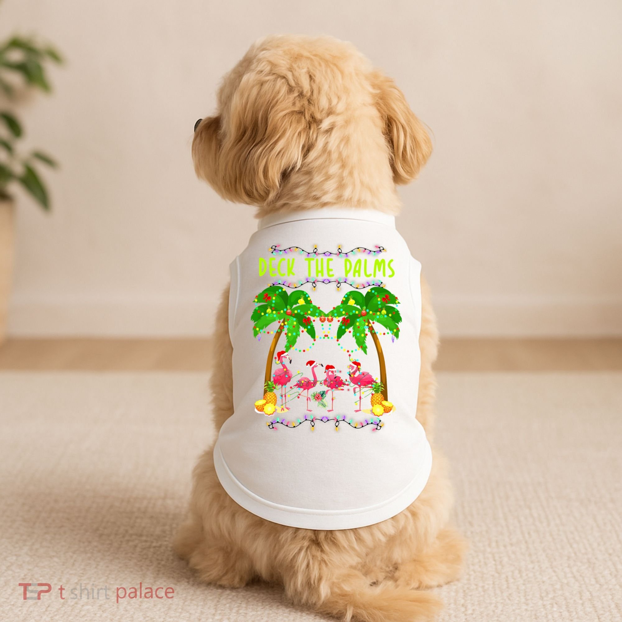 Deck the Palms Merry Flamingo Christmas funny Doggie Tank