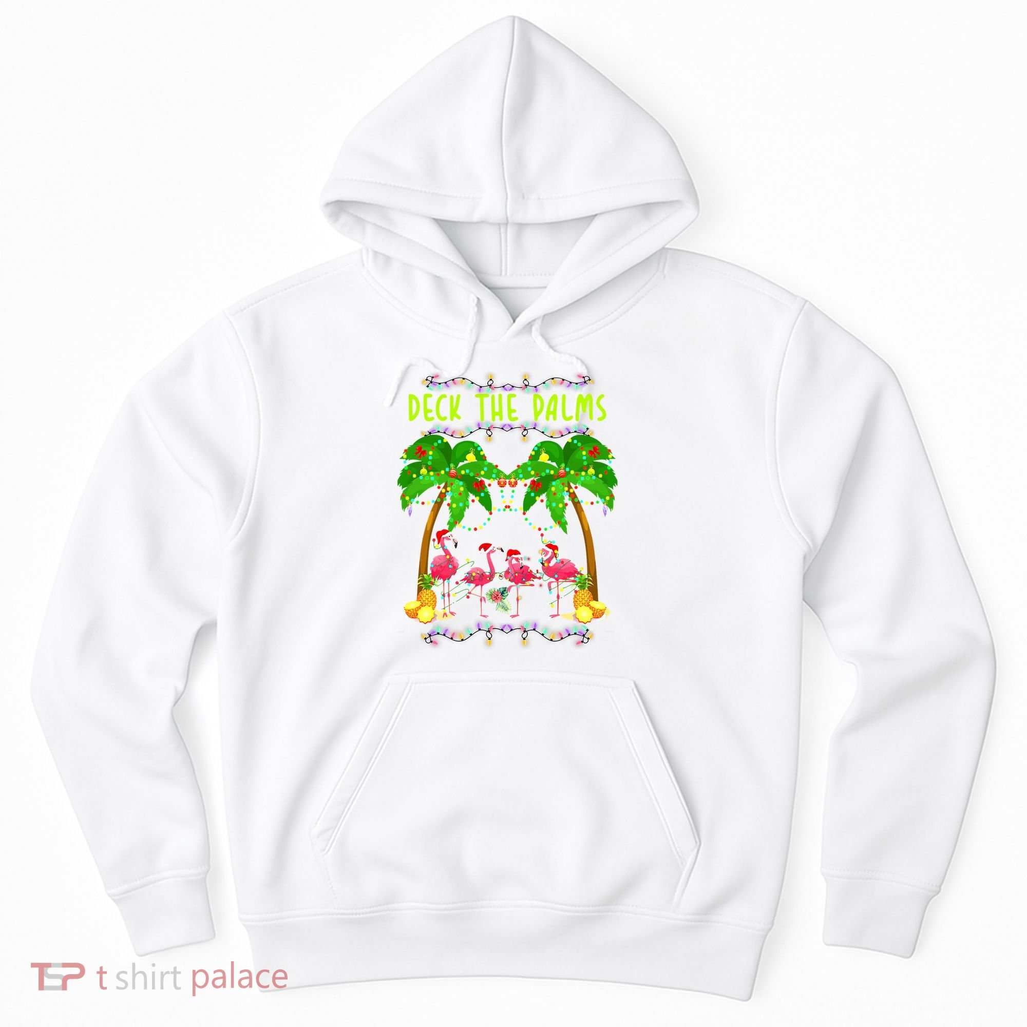 Deck the Palms Merry Flamingo Christmas funny Hoodie